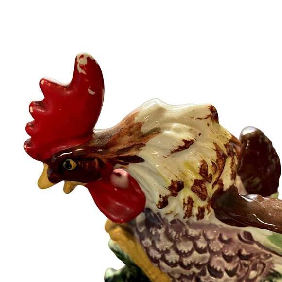 Ceramic Rooster Figurine Multicolor Hand-Painted Mid-Century Farmhouse Decor Vin - Picture 4 of 13